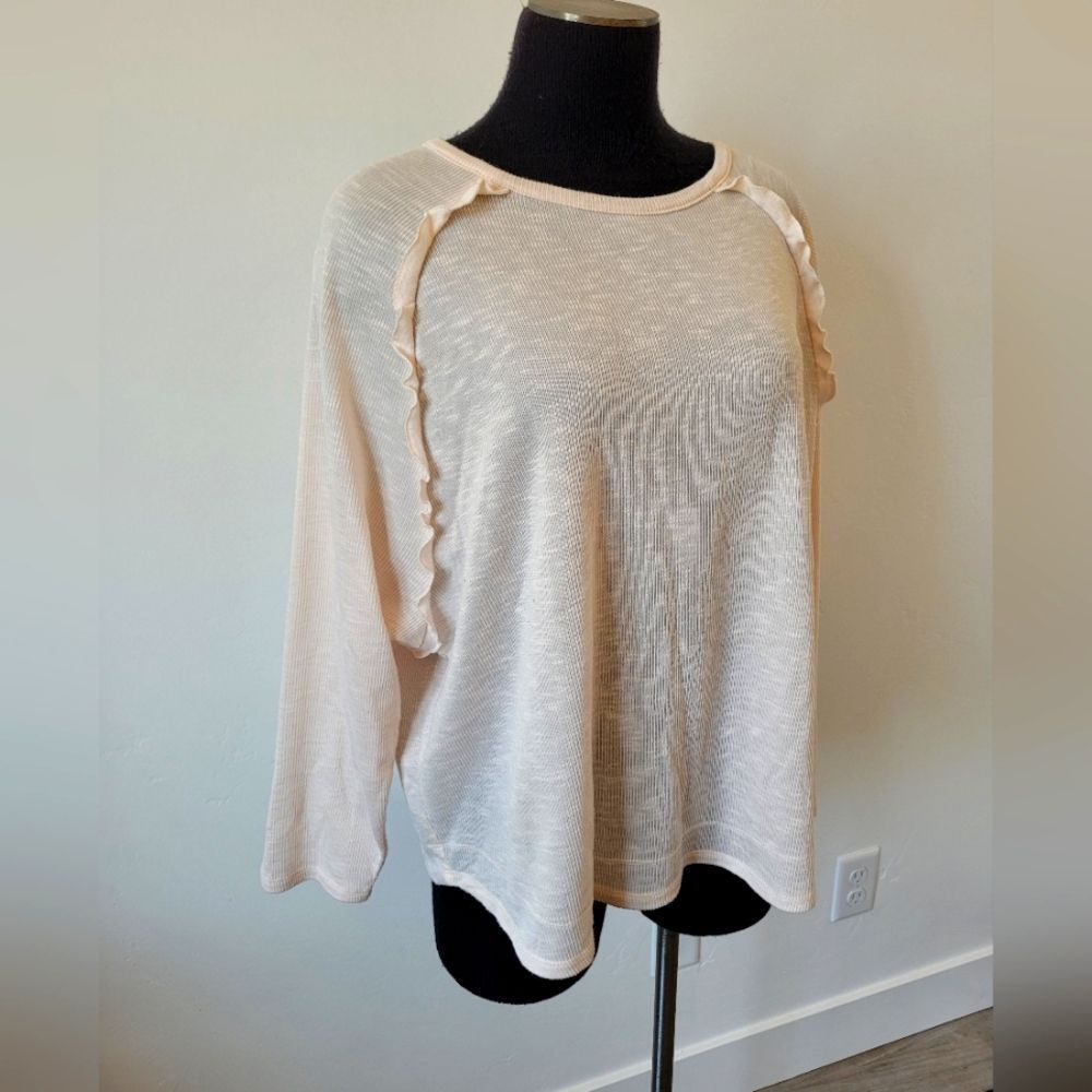 89th & Madison Blush Pink Ribbed Pullover Shirt Oversized Ruffle Balletcore L